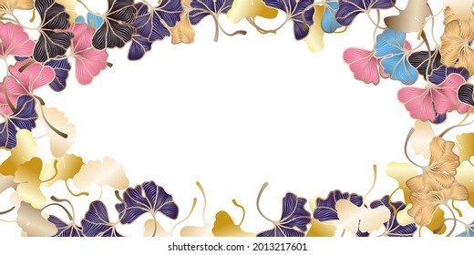 Ginkgo biloba leaves pattern in trendy minimal style. Leaves of ginkgo bilboa. Floral design for luxury elegant wall art ,interior design, printing on fabric, invitation, wrapping, wallpaper