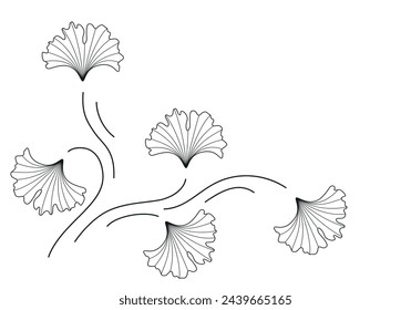 Ginkgo biloba leaves and plants corner isolated on white background. Beautiful ginkgo branches for border, cozy interior design, card, poster, logo or other using. Vector illustration. Not AI created.