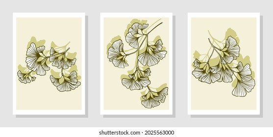 Ginkgo biloba leaves poster background, nature inspired, elegant, colorful art print. Vector illustration.