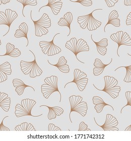 Ginkgo Biloba Leaves Seamless Pattern in a Trendy Minimal Style. Outline of a Botanical Background. Floral Vector Ornament for printing on fabric, invitation, wrapping, wallpaper and othe