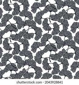  Ginkgo biloba leaves seamless pattern in trendy minimal style. Leaves of ginkgo bilboa. Floral design for luxury elegant wall art ,interior design, printing on fabric, invitation, wrapping, wallpaper