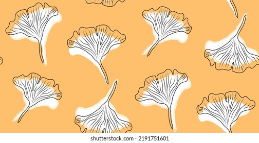 Ginkgo biloba leaves seamless pattern. Hand drawn foliage silhouettes. Vector illustration.