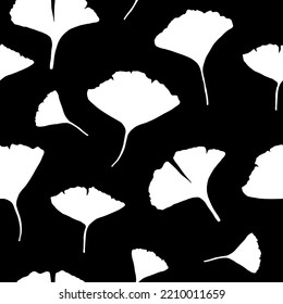 Ginkgo biloba leaves seamless pattern design. Japanese style fashion ginkgo leaf black white background.