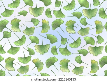 Ginkgo biloba leaves. Seamless pattern, background. Vector illustration. In botanical style