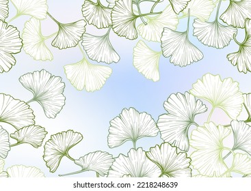 Ginkgo biloba leaves. Seamless pattern, background. Vector illustration. In botanical style