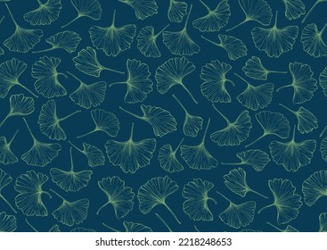 Ginkgo biloba leaves. Seamless pattern, background. Vector illustration. In botanical style