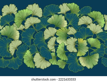 Ginkgo biloba leaves. Seamless pattern, background. Vector illustration. In botanical style