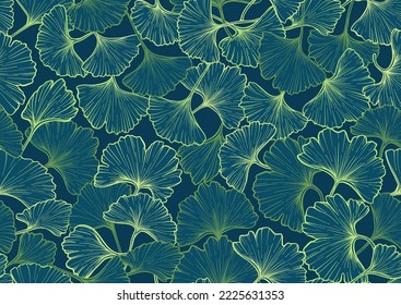 Ginkgo biloba leaves. Seamless pattern, background. Vector illustration. In botanical style