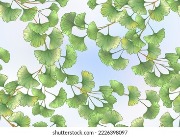 Ginkgo biloba leaves. Seamless pattern, background. Vector illustration. In botanical style
