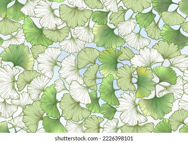 Ginkgo biloba leaves. Seamless pattern, background. Vector illustration. In botanical style