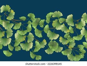 Ginkgo biloba leaves. Seamless pattern, background. Vector illustration. In botanical style