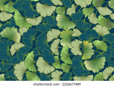 Ginkgo biloba leaves. Seamless pattern, background. Vector illustration. In botanical style