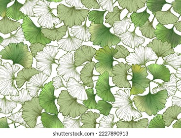 Ginkgo biloba leaves. Seamless pattern, background. Vector illustration. In botanical style