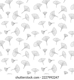 Ginkgo biloba leaves seamless pattern design. Japanese style fashion ginkgo leaf doodle background.