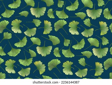Ginkgo biloba leaves. Seamless pattern, background. Vector illustration. In botanical style