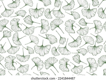 Ginkgo biloba leaves. Seamless pattern, background. Vector illustration. In botanical style