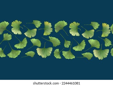 Ginkgo biloba leaves. Seamless pattern, background. Vector illustration. In botanical style