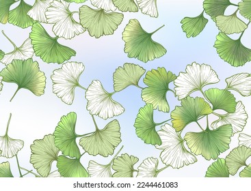 Ginkgo biloba leaves. Seamless pattern, background. Vector illustration. In botanical style