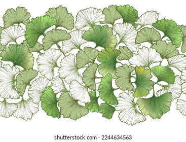 Ginkgo biloba leaves. Seamless pattern, background. Vector illustration. In botanical style