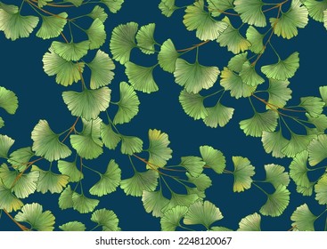 Ginkgo biloba leaves. Seamless pattern, background. Vector illustration. In botanical style
