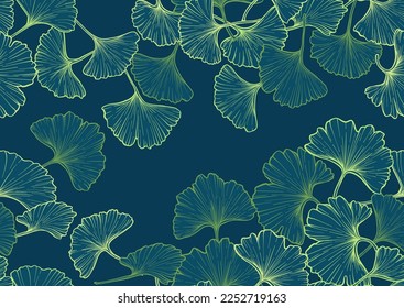 Ginkgo biloba leaves. Seamless pattern, background. Vector illustration. In botanical style