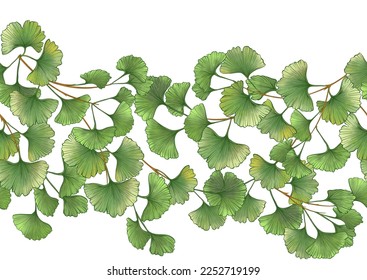 Ginkgo biloba leaves. Seamless pattern, background. Vector illustration. In botanical style