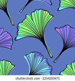 Ginkgo biloba leaves seamless pattern. Hand drawn digital Vector illustration. Nature background.