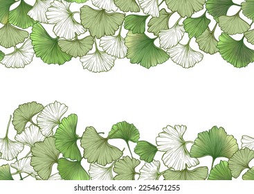 Ginkgo biloba leaves. Seamless pattern, background. Vector illustration. In botanical style