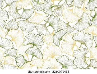 Ginkgo biloba leaves. Seamless pattern, background. Vector illustration. In botanical style