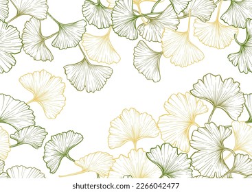 Ginkgo biloba leaves. Seamless pattern, background. Vector illustration. In botanical style