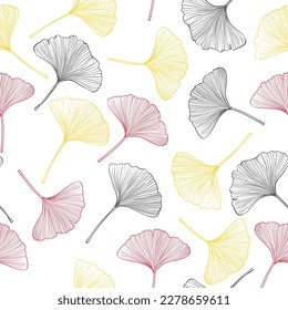 Ginkgo biloba leaves seamless pattern illustration, Vector illustration.

