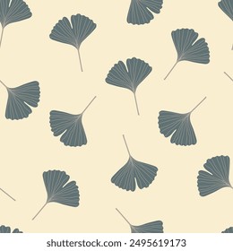 Ginkgo biloba leaves seamless pattern. Vector illustration. For textiles, wrapping paper, packaging, covers or home textiles.