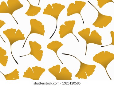 Ginkgo biloba leaves seamless tile in a gold and light white color palette