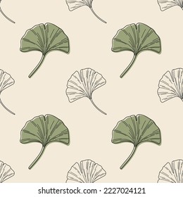 Ginkgo biloba leaves seamless vector pattern