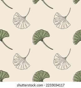 Ginkgo biloba leaves seamless vector pattern