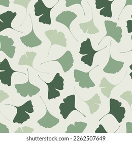 Ginkgo Biloba Leaves Seamless Vector Pattern in Green Colours.