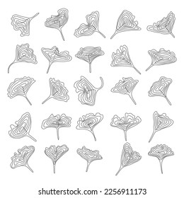 Ginkgo biloba leaves set. Abstract hand drawn continuous line art jinkgo leaf. Botany collection for decor. Vector illustration.