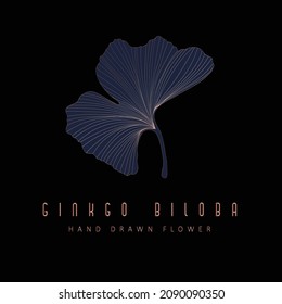 Ginkgo Biloba verlässt Spa Design. Golden Ginkgo Blatt für Hand, mit schwarzem Hintergrund. Elemente für logo.Illustration in minimalem linearen Stil.