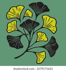 Ginkgo biloba leaves, in vector format, used for pattern making, used for decoration in various forms.