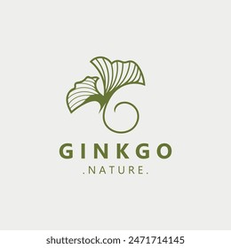 Ginkgo biloba Logo Natur. Gesundes organisches Blatt, das in der Medizin für die Behandlung von Krankheiten mit Line Art Design verwendet wird