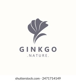 Ginkgo biloba Logo Natur. Gesundes organisches Blatt, das in der Medizin für die Behandlung von Krankheiten mit Line Art Design verwendet wird