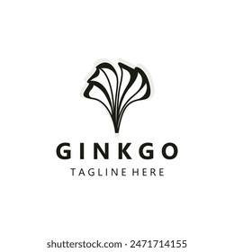 Ginkgo biloba logo nature. Healthy leaf organic used in medicine for disease treatment with line art style design