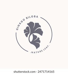 Ginkgo biloba Logo Natur. Gesundes organisches Blatt, das in der Medizin für die Behandlung von Krankheiten mit Line Art Design verwendet wird