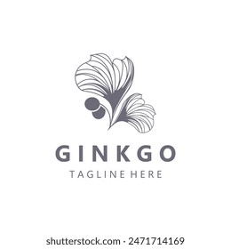 Ginkgo biloba logo nature. Healthy leaf organic used in medicine for disease treatment with line art style design