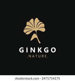 Ginkgo biloba logo nature. Healthy leaf organic used in medicine for disease treatment with line art style design