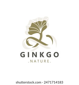 Ginkgo biloba logo nature. Healthy leaf organic used in medicine for disease treatment with line art style design