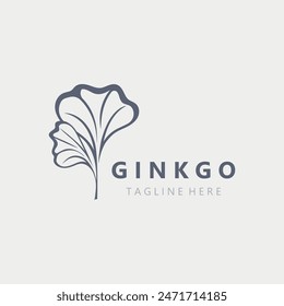 Ginkgo biloba logo nature. Healthy leaf organic used in medicine for disease treatment with line art style design