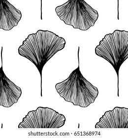 Ginkgo biloba pattern black and white