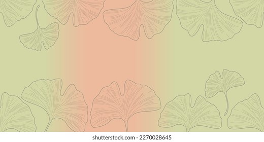 Ginkgo Biloba pattern of delicate plant twigs, outline vector illustration.