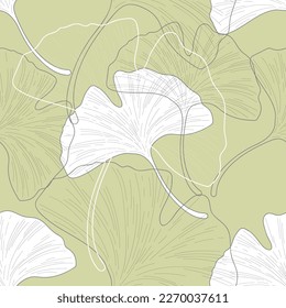 Ginkgo Biloba pattern of delicate plant twigs, outline vector illustration.